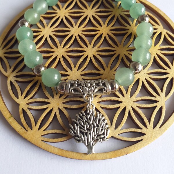 Bracelet en perles d'Aventurine verte avec breloque arbre de vie