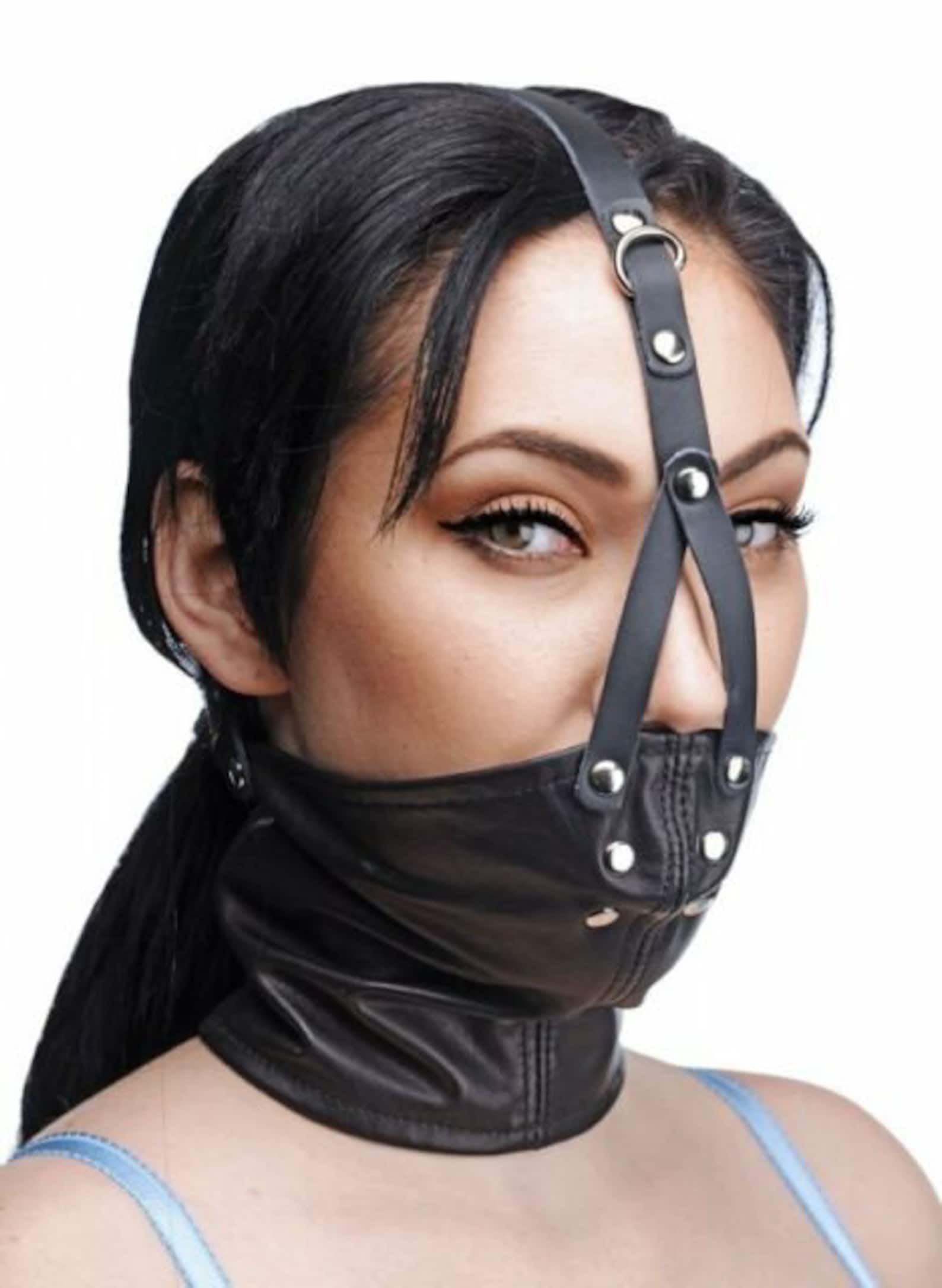 Leather Neck Corset Collar Harness Mouth Muzzle Gag Bdsm Etsy