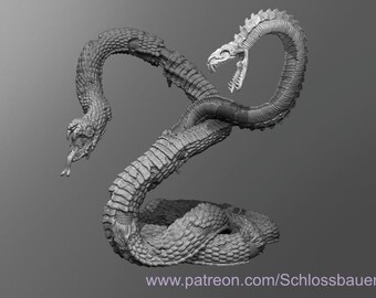 Giant Undead Two Headed Snake | Resin | Painted or Unpainted | 32mm