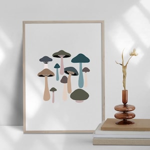Mushroom Print, Wall Art Printable, Mushroom art, Mushroom decor,  Mushroom poster, Woodland Wall Decor, Minimalist Botanical Art, Nature