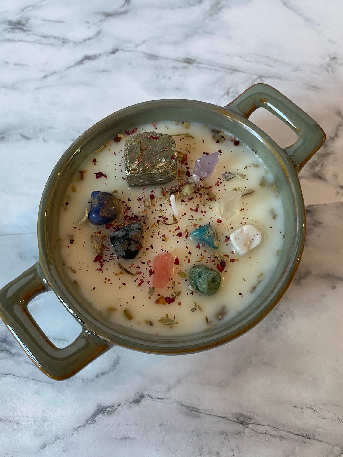 Pot of Luck Manifestation Gemstone Candle Etsy