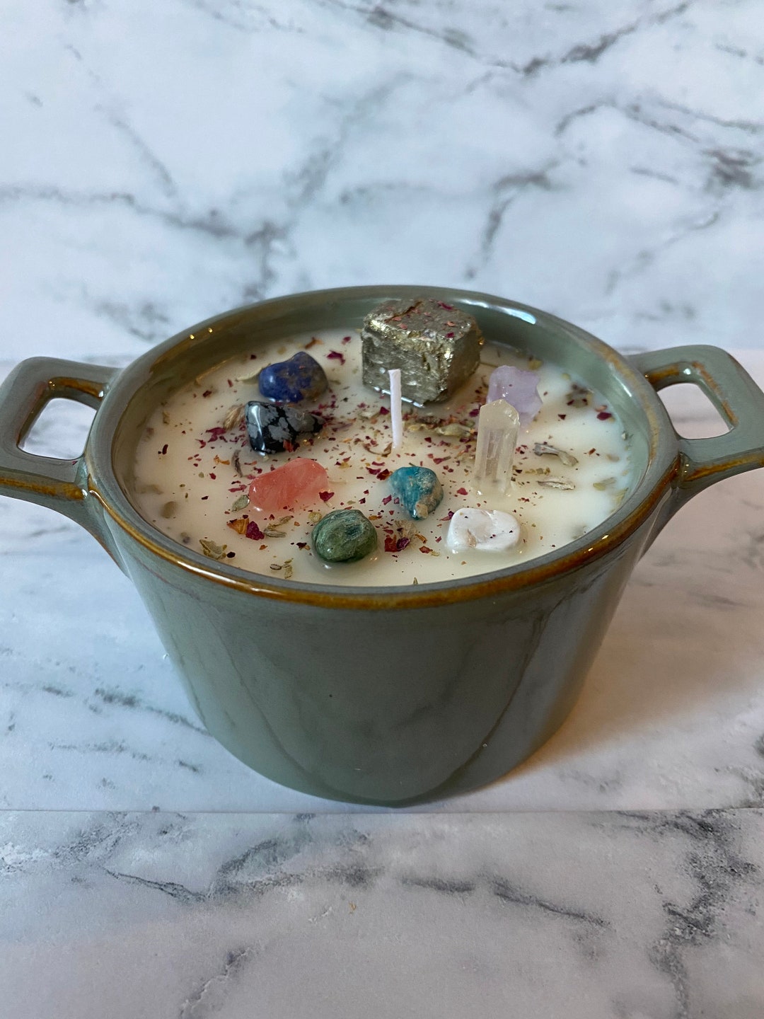 Bougie de pierre précieuse de manifestation de pot de chance Etsy France