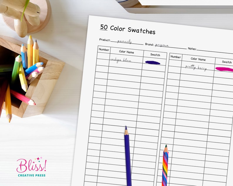 US Blank Color Swatch Chart 50 Colors US Letter Portrait Landscape DIY ...