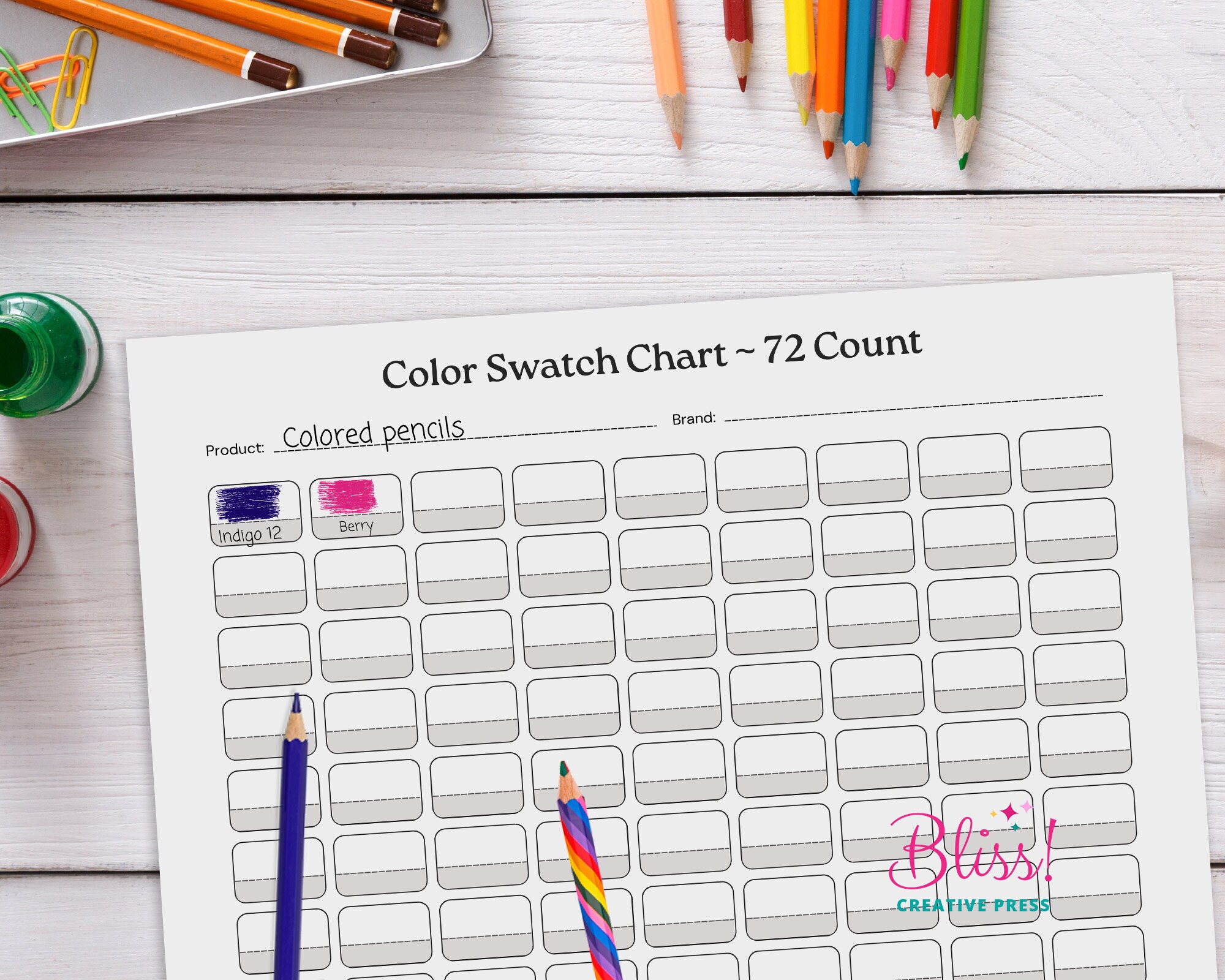 Blank Color Swatch Chart | 72 Colors | Portrait + Landscape | A4 + US ...