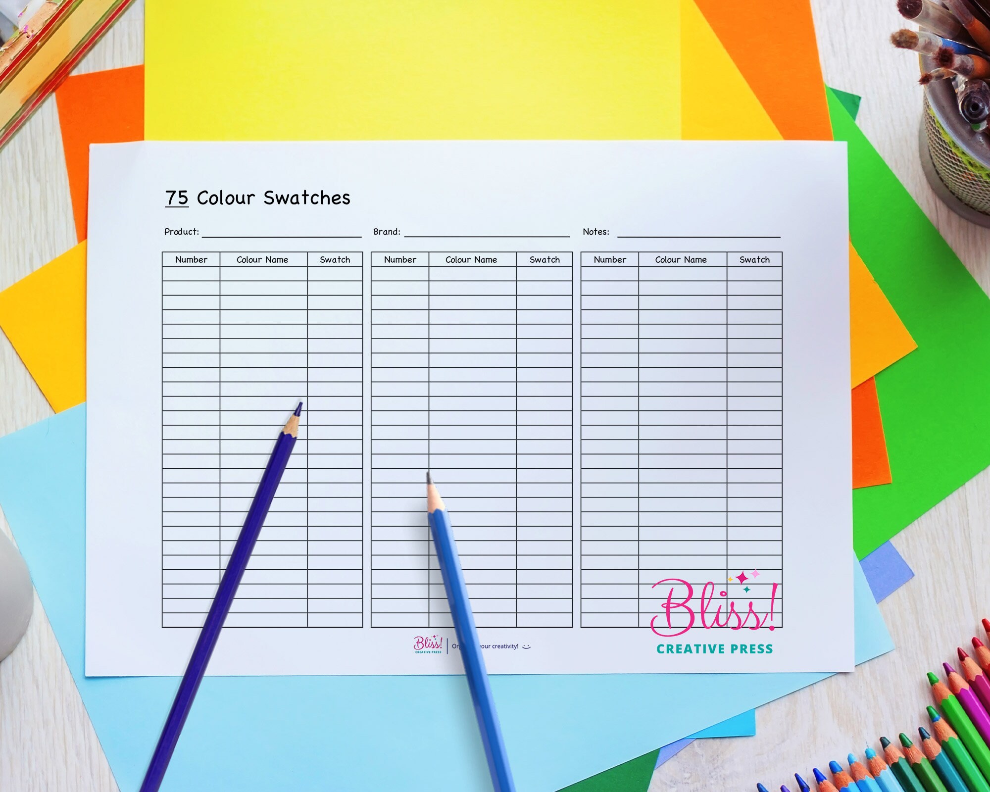 A4 Blank Colour Swatch Chart | 75 Colours | A4 Portrait + Landscape ...