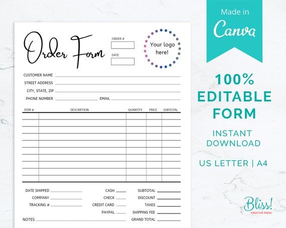 Editable Order Form Template Canva Order Form Crafters | Etsy