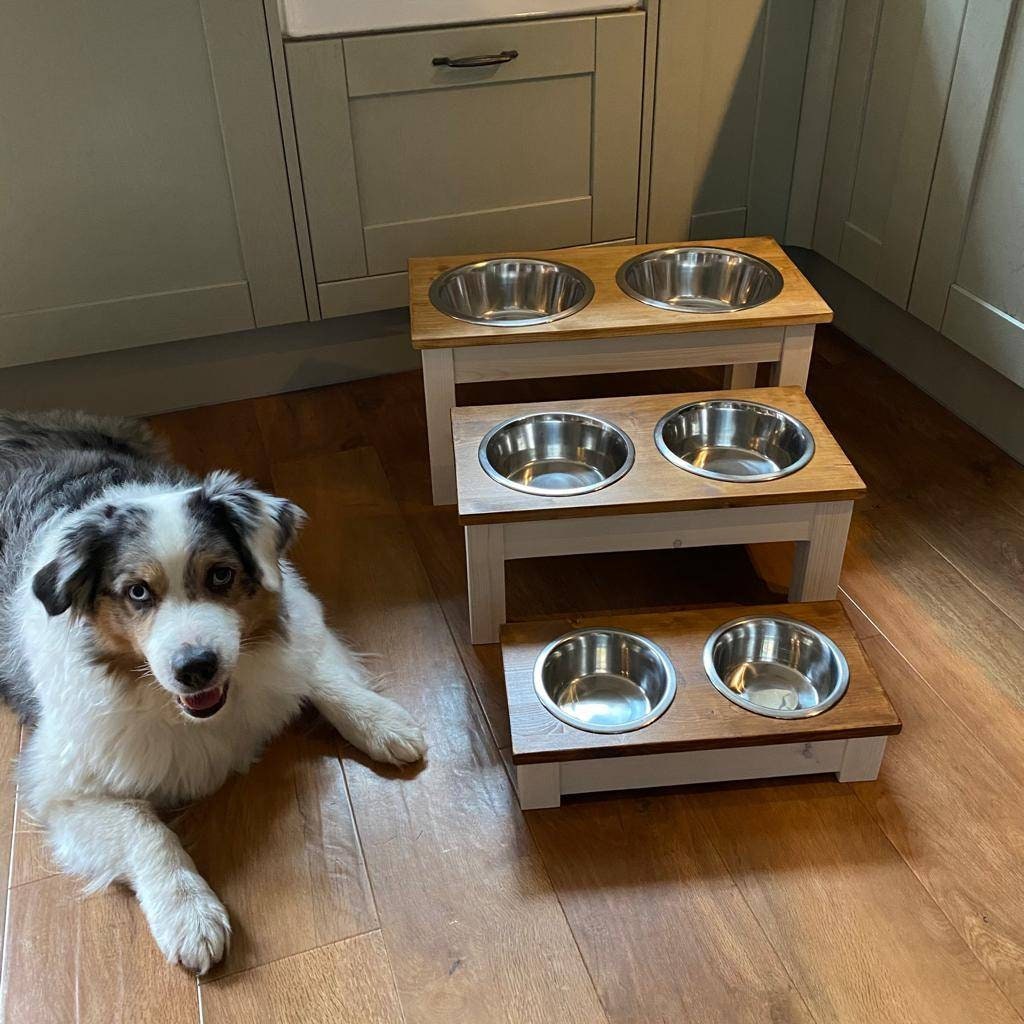 Small raised dog feeder small pet feeder cat raised feeder | Etsy