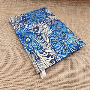 Handmade blue Japanese notebook with feathers A5