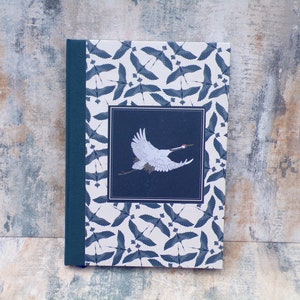 Handmade lined blue Japanese notebook with cranes A5