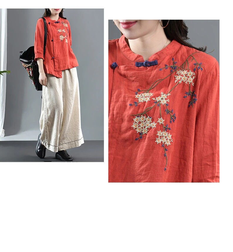 Linen Blouse for Women Embroidery Blouse Vintage Women Floral - Etsy