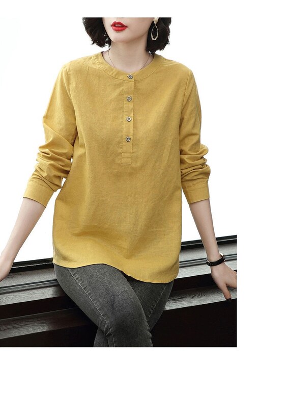 Cotton Long Sleeve Tunic Blouses Women's for 4XL Loose Etsy