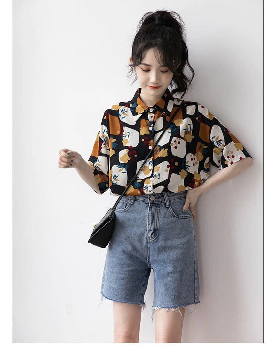 Blusas vintage de mujer estampadas de manga corta - Etsy
