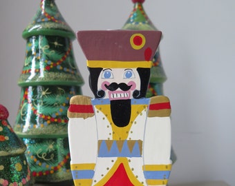 Vintage Solid Hand Painted Wooden Nutcracker Soldier Candle Tealight Holder - Large