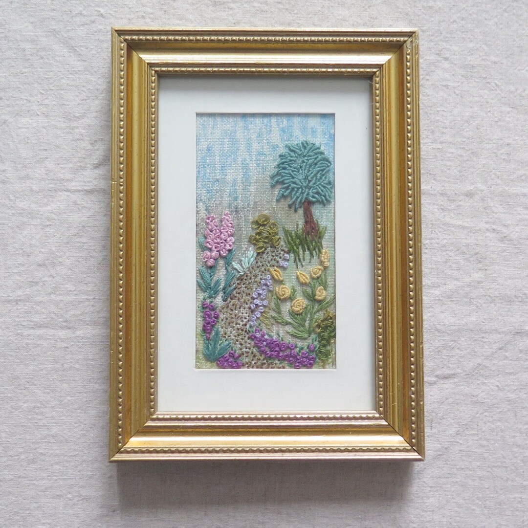 Vintage Woven Art Framed Print, Vintage Cottage Decor, Miniature