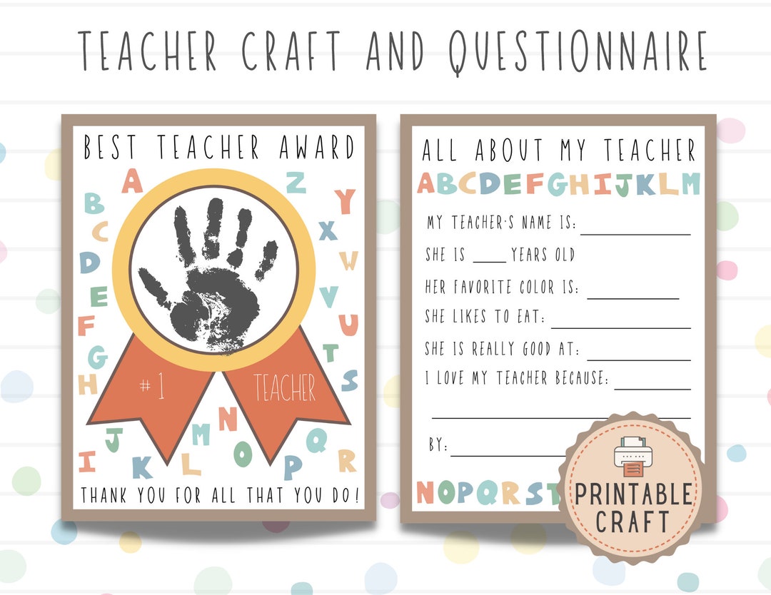 Teacher Gift Teacher Questionnaire Teacher Appreciation Week Printable ...