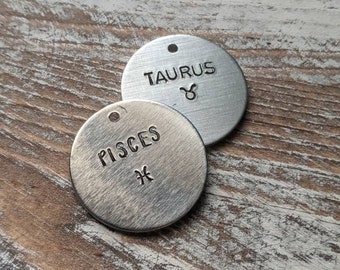 Zodiac Sign Keychain, Hand-stamped Keychain, Capricorn Aquarius Pisces Aries Taurus Gemini Cancer Leo Virgo Libra Scorpio Sagittarius