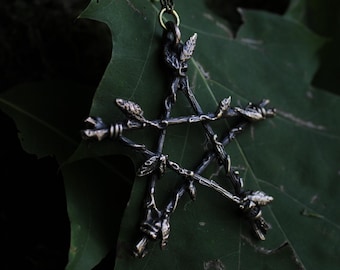 Bronze Pentagram Pendant with Magic Plants – Handmade Jewelry