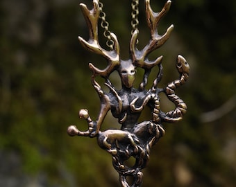 Cernunnos Pendant in Solid Bronze - Handmade Sculpture