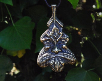 Men's Green Pendant in Solid Carved Brass