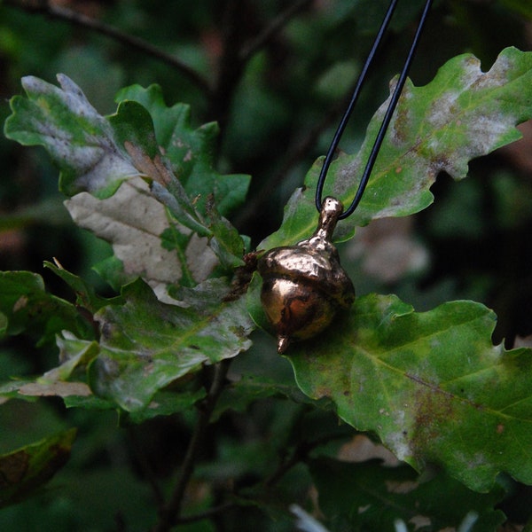 Pendentif gland de chêne rouge de la forêt de Brocéliande. Bronze