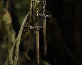 Solid bronze sword earrings | Handmade jewelry | Original medieval fantasy gift