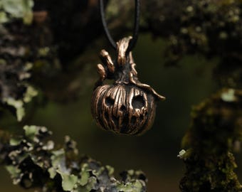 Bronze Jack O'Lantern Pendant - Handmade Halloween Pumpkin