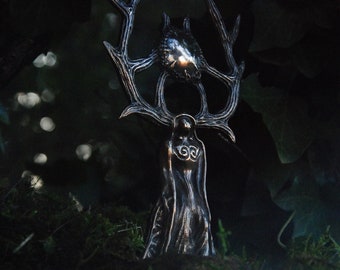 Large Solid Bronze Kernunnos Altar Statuette – Handcrafted Celtic Sculpture