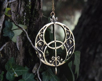 Grand pendentif " Chalice Well " en laiton ou bronze massif