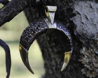 Armored Moon pendant, solid brass crescent moon, new model