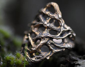 Wild branch rings in solid bronze