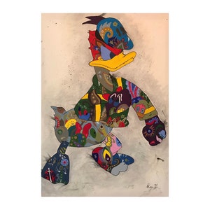 Donald Duck schilderij print 30cmx20cm, abstract, Disney, cartoon, kunst aan de muur