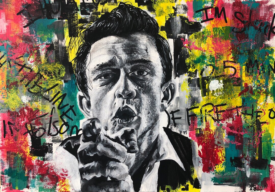 Johnny Cash Art Print of Original Painting “the Man in Black” Home ...