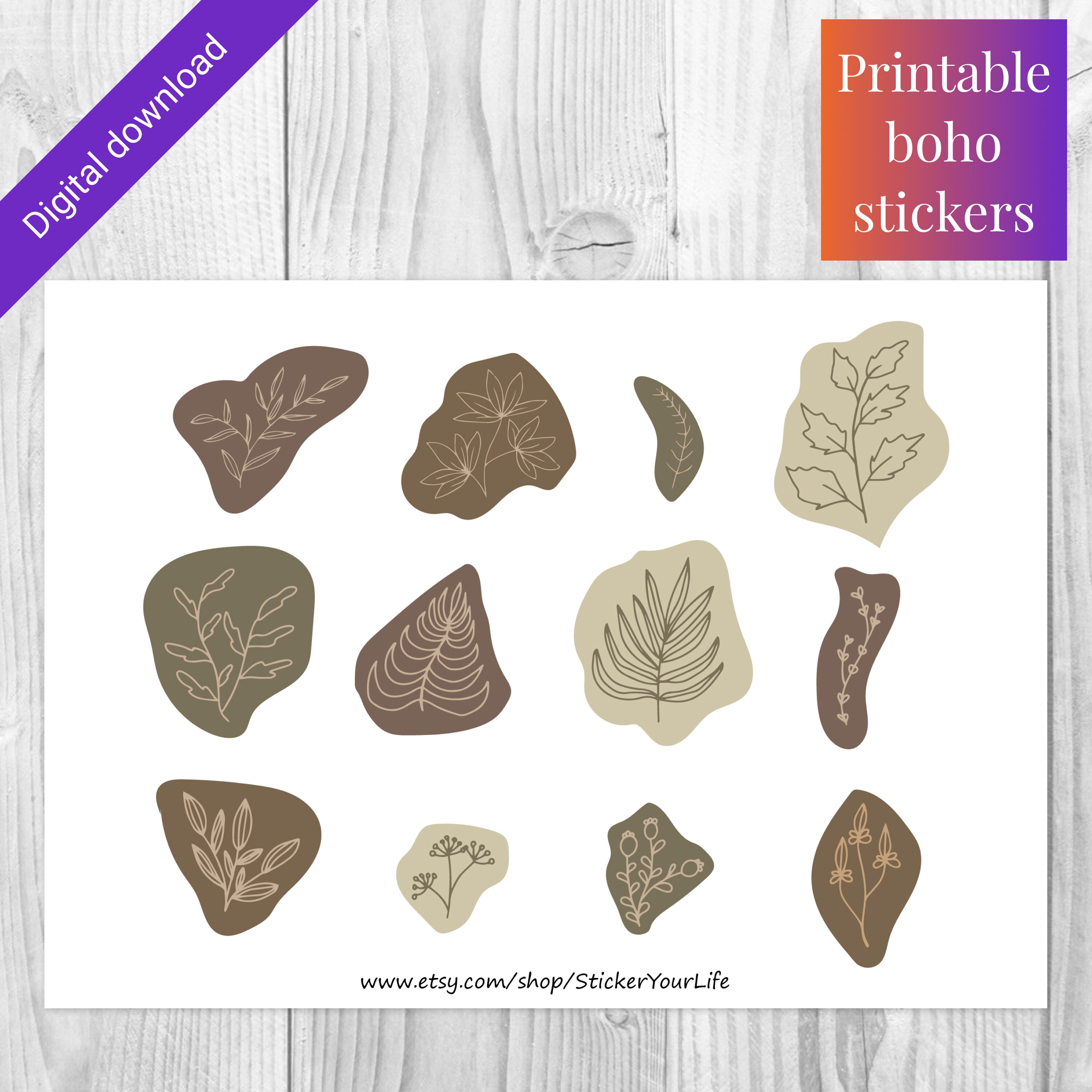 Boho stickers printable boho art printable planner | Etsy