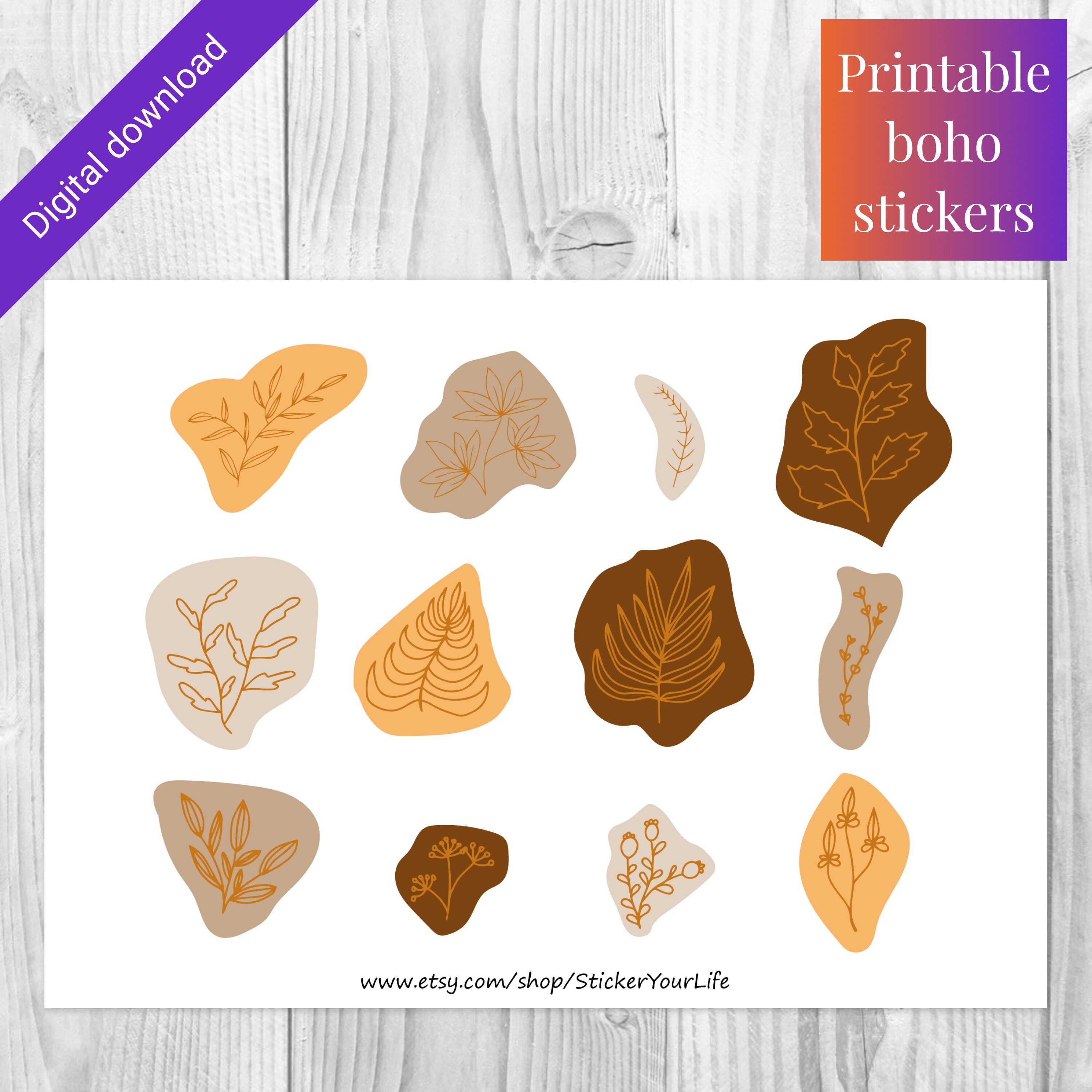 Boho stickers printable boho art printable planner | Etsy