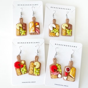 Mini Charcuterie Board Earrings | Handmade Polymer Clay Food Jewelry |  Cheese & Meat Dangle Earrings| Cute Gift for Food Lovers