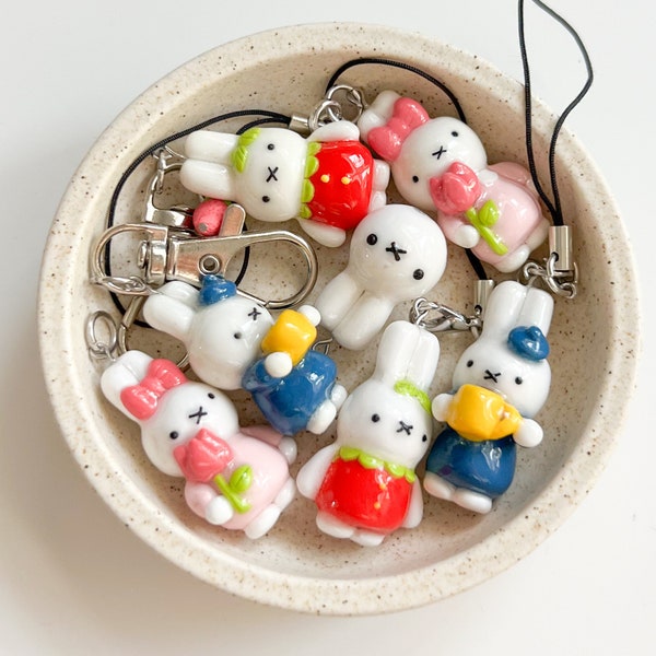 Bunny charms, Miffy clay, polymer clay, handmade cute charms