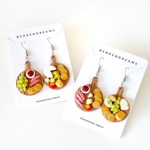 Mini Charcuterie Board Earrings | Handmade Polymer Clay Food Jewelry |  Cheese & Meat Dangle Earrings| Cute Gift for Food Lovers