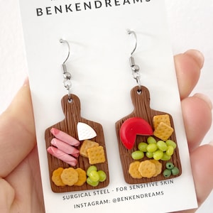 Mini Charcuterie Board Earrings | Handmade Polymer Clay Food Jewelry |  Cheese & Meat Dangle Earrings| Cute Gift for Food Lovers