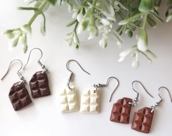 Mini chocolate earrings, chocolate block, clay earrings, food earrings, gift for her, gift for mum, handmade earrings, cute clay earrings