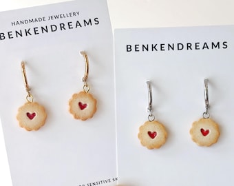 Pendientes de galleta con forma de corazón, de arcilla polimérica, bonitos pendientes colgantes de galleta, joyas hipoalergénicas, regalo hecho a mano para ella.