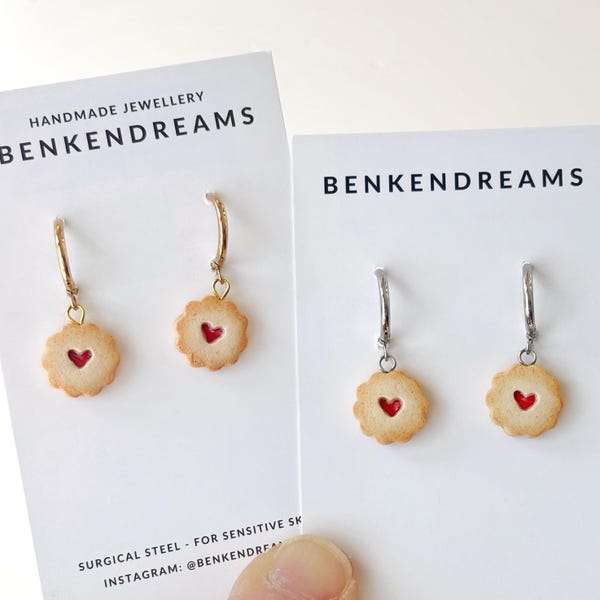 Jammy Heart Biscuit Earrings Polymer Clay Earrings Cute Cookie Dangle Earrings Hypoallergenic Jewellery Handmade Gift for Her