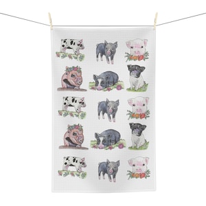 Floral Pigs Soft Tea Towel, Pig Lover Gift,Pig Art, Cute Piggies, Watercolor Art, Pig Mom Gift