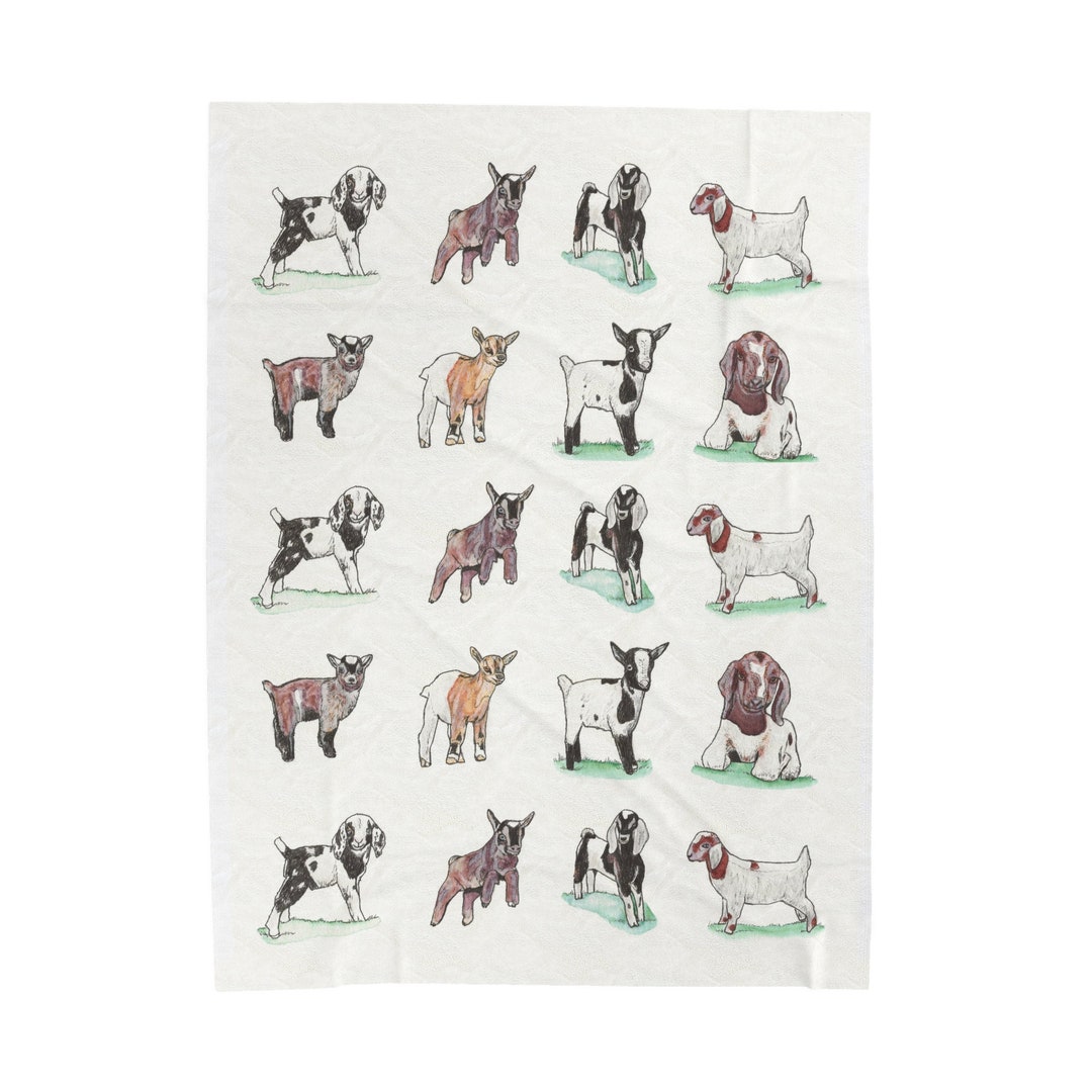 Goat Breeds Soft Velveteen Plush Blanket, Goats Watercolor Art, Goat