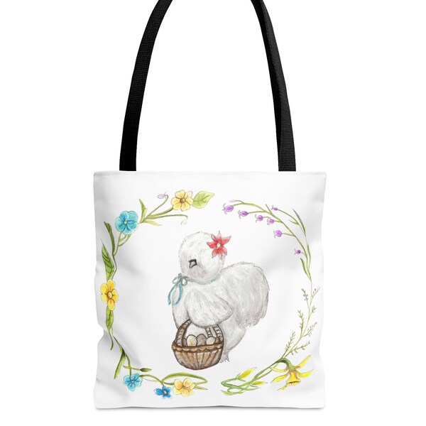 Spring Silkie Chicken Tote Bag, Chicken Lover Gift, Silkie Mom, Gardener Gift, School Bag, Grocery Bag