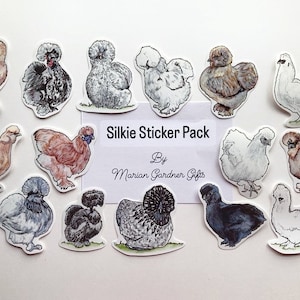 Silkie Chicken Sticker Pack-Watercolor Art. Collectible Stickers.Planner,Vinyl Laptop Sticker,Farm Stickers,Journal,Chicken lover gift,decal