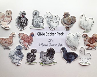 Silkie Chicken Sticker Pack-Watercolor Art. Collectible Stickers.Planner,Vinyl Laptop Sticker,Farm Stickers,Journal,Chicken lover gift,decal