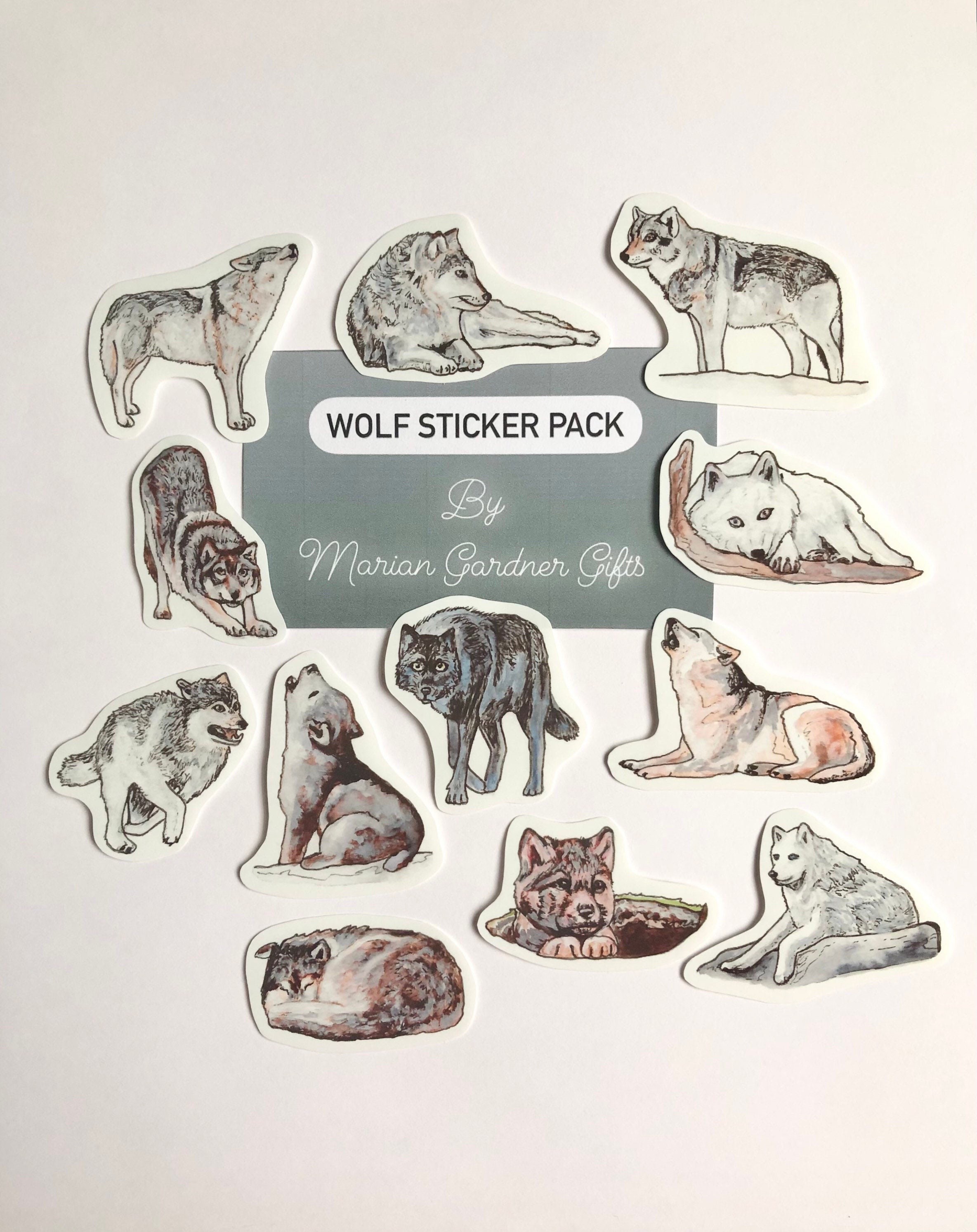 Wolves Sticker Template Wolf Sticker Pack-handmade Artwork. Collectible Wolf Stickers. Laptop ...