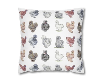 Silkie Hühner Quadratischer Kissenbezug, Silkies, Silkie Liebhaber Geschenk, Silkie Mom Geschenk
