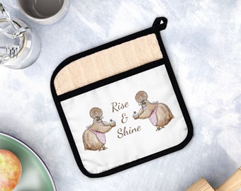 Rise And Shine Chickens Pot Holder with Pocket, Cute Silkie, Silkie Chicken Mom Gift, Watercolor Chicken Art