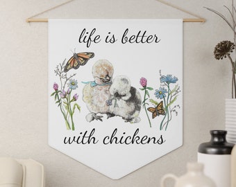 Het leven is beter met kippenwimpel, Silkie Chicken Lover Gift, Silkie Mom, Chicken Lover, schattige kippen, kippenwimpel, lentedecor